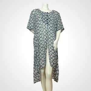 Vintage Cover-Up Open Dress Button-Front Robe Floral Short Sleeves Plus Size‎ 20